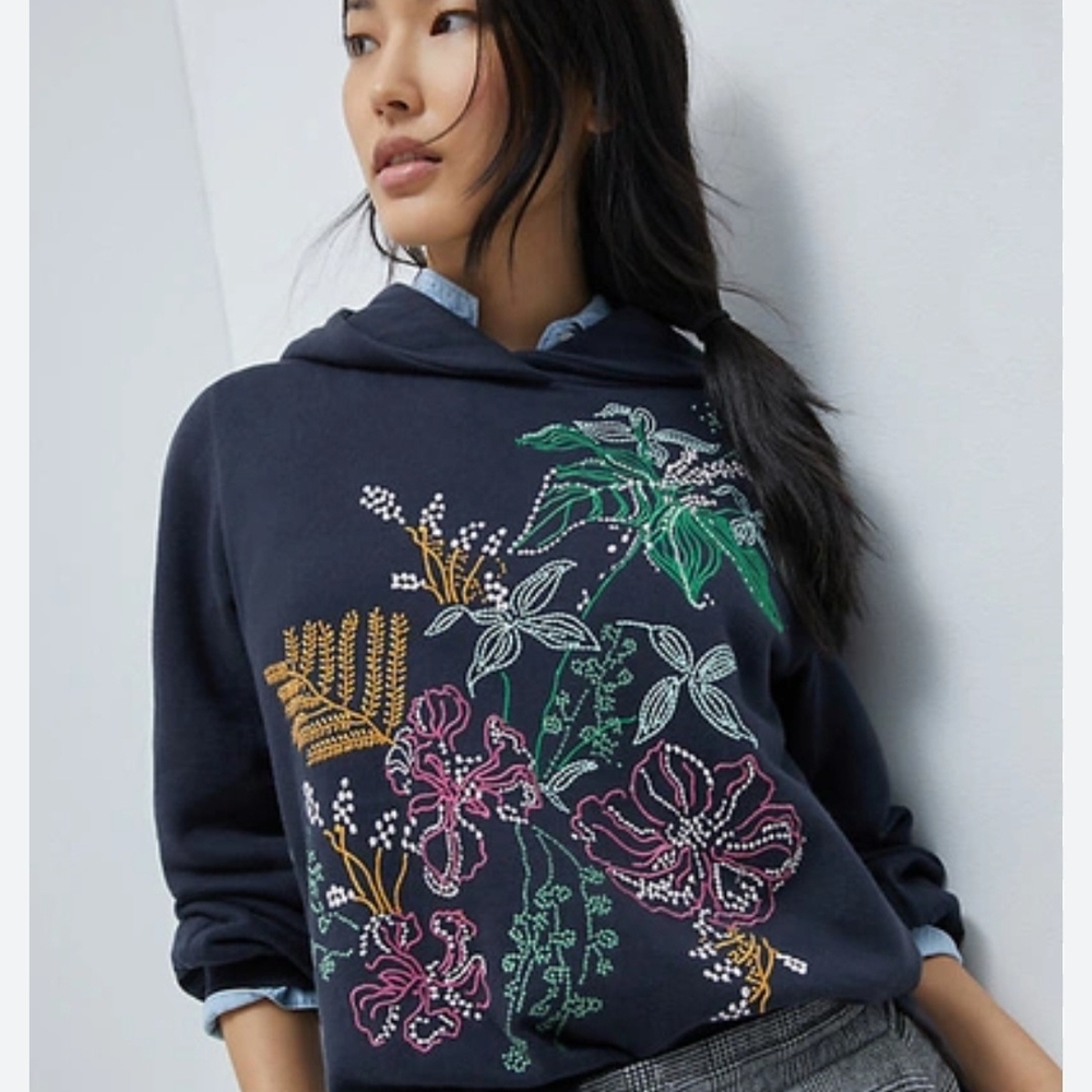 ❤️❤️Maeve Black Floral Embroidered Cowl Neck Sweater